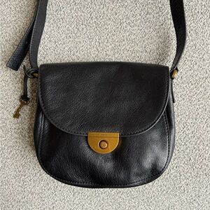 Vintage FOSSIL Emi Saddle Bag Leather Crossbody Handbag Black